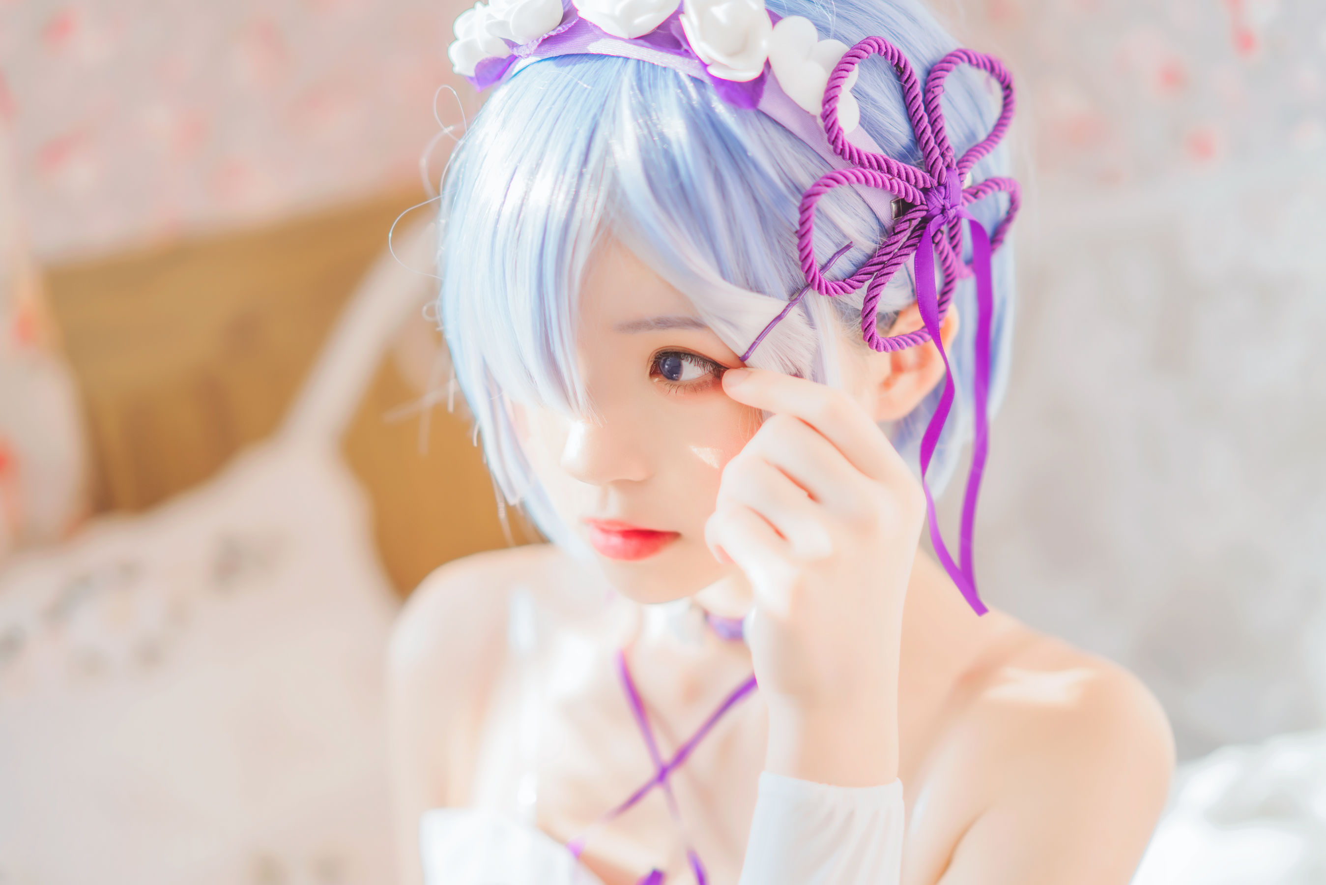 [Cosplay写真] 动漫博主蠢沫沫 – 蕾姆小睡裙 [40P]