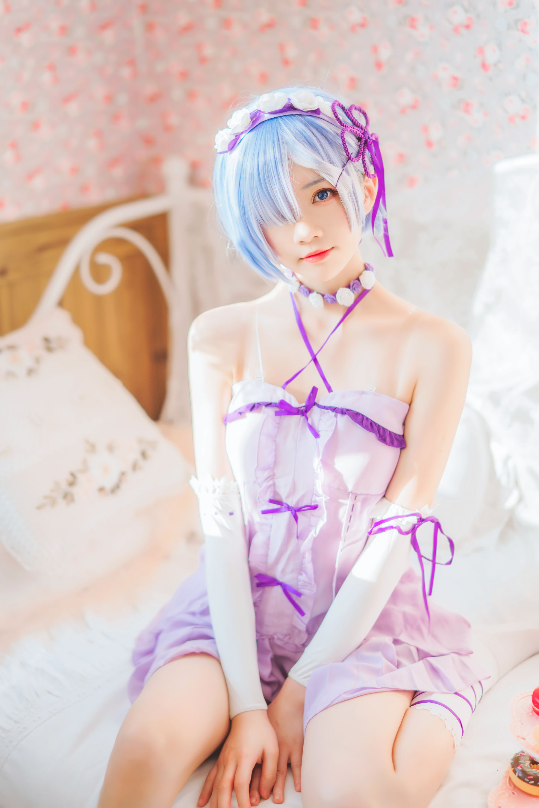 [Cosplay写真] 动漫博主蠢沫沫 – 蕾姆小睡裙 [40P]