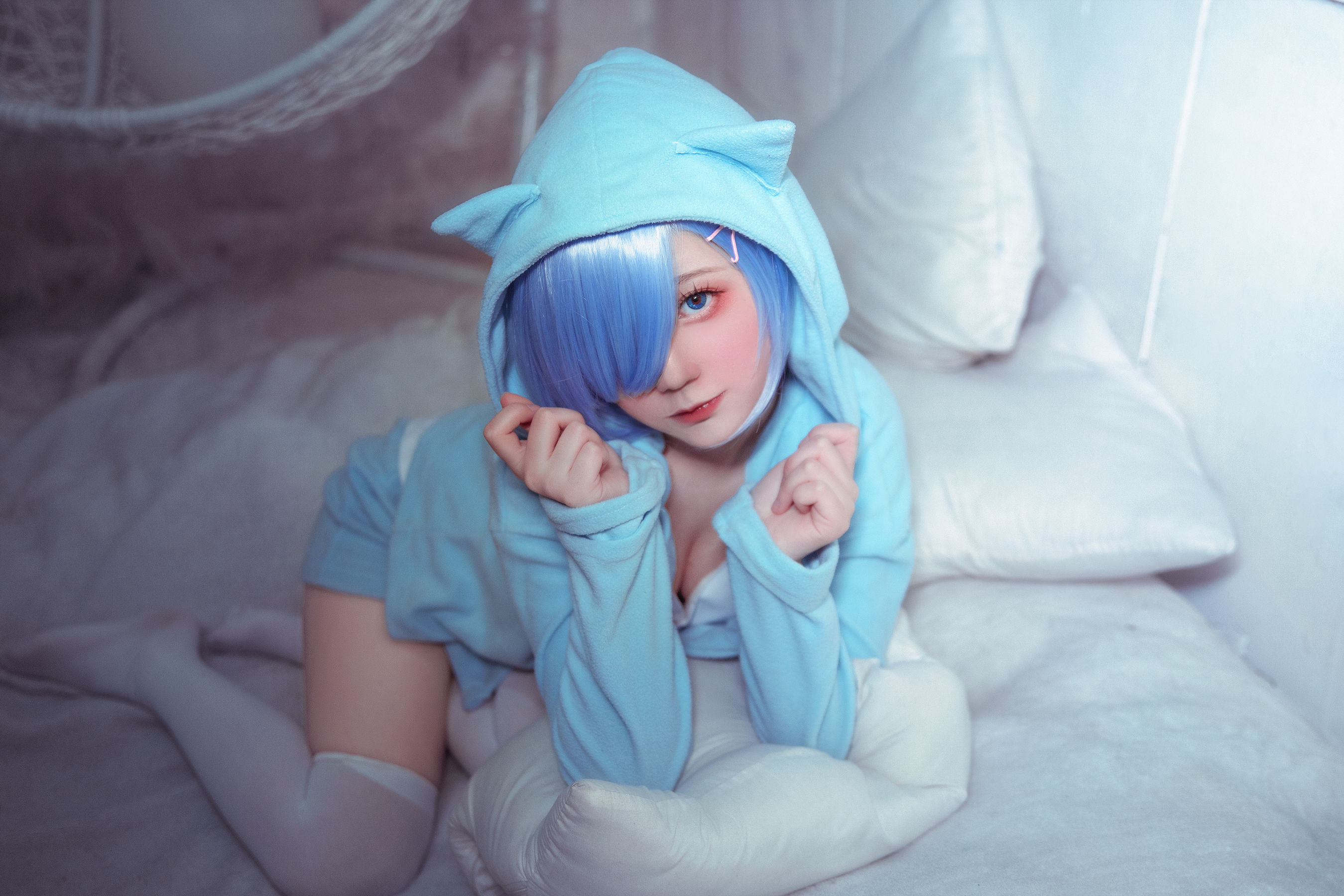 [Cosplay写真] 动漫博主弦音sic – RE从零开始的异世界生活 蕾姆猫咪睡衣 [9P]