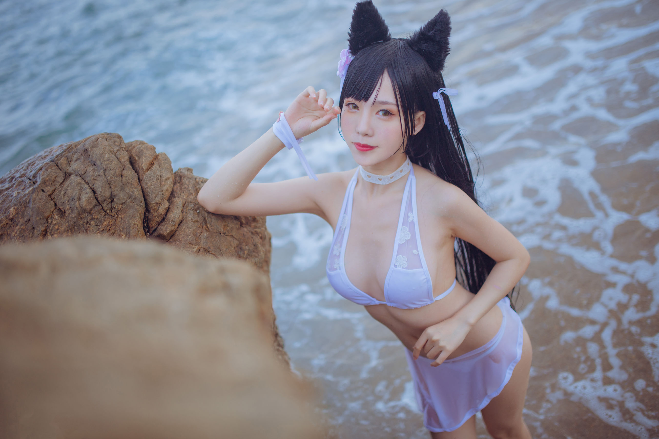 抖娘-利世×不呆猫 獒犬海边泳装 [41P]