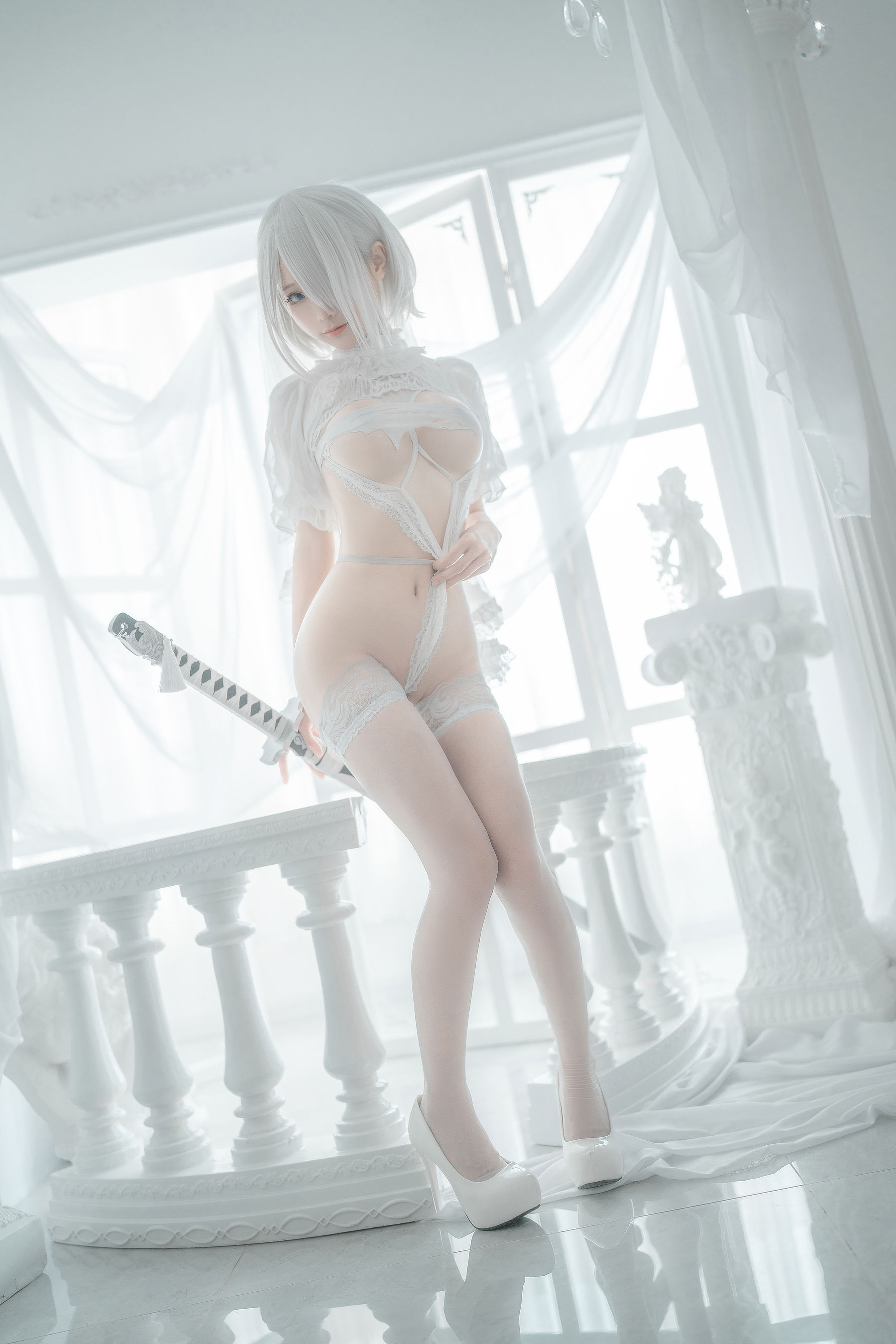 动漫博主蠢沫沫 – 2B-白婚纱 [59P]