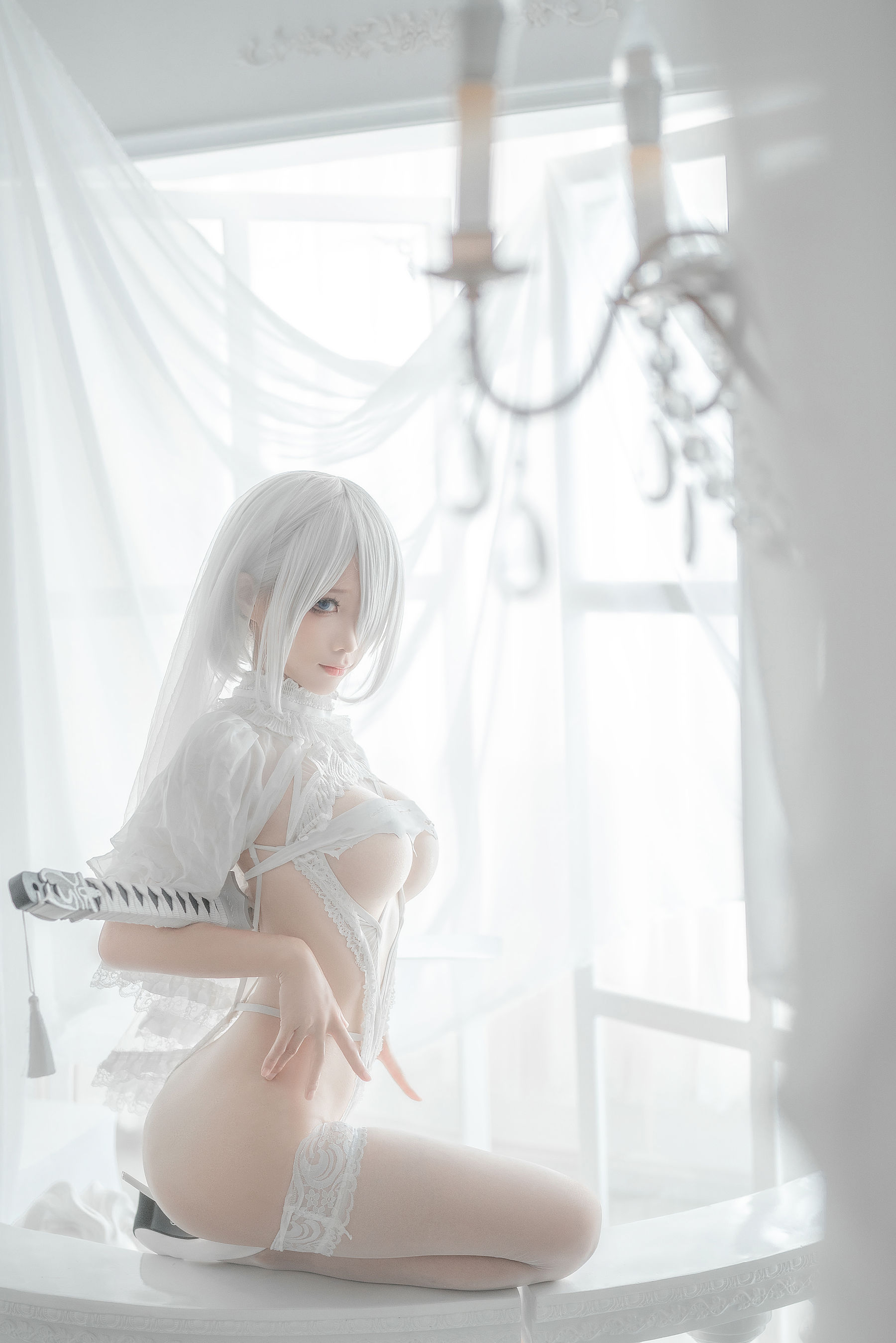 动漫博主蠢沫沫 – 2B-白婚纱 [59P]