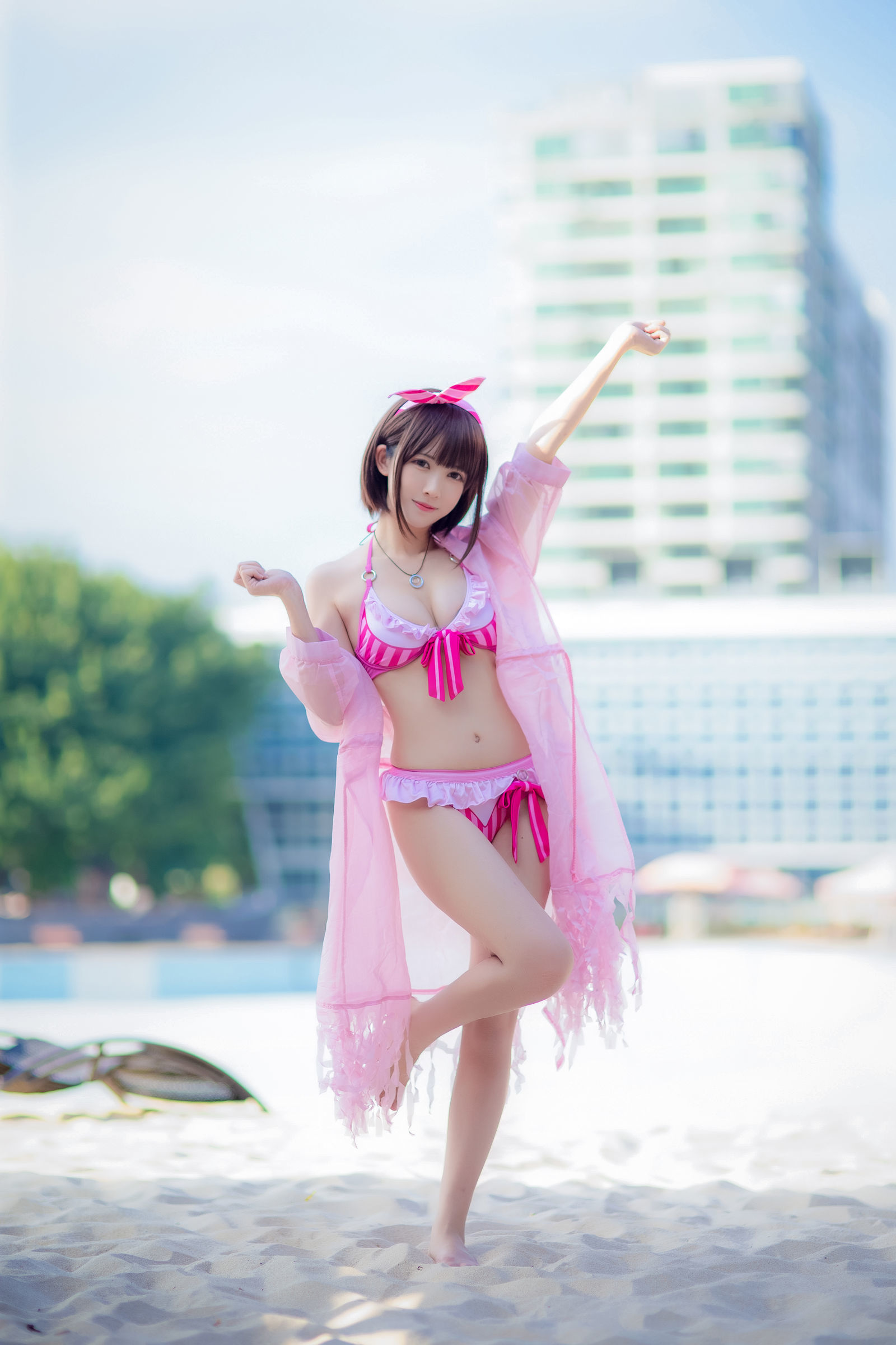[萝莉COS] 鳗鱼霏儿 – 加藤惠 粉色泳装 [20P]
