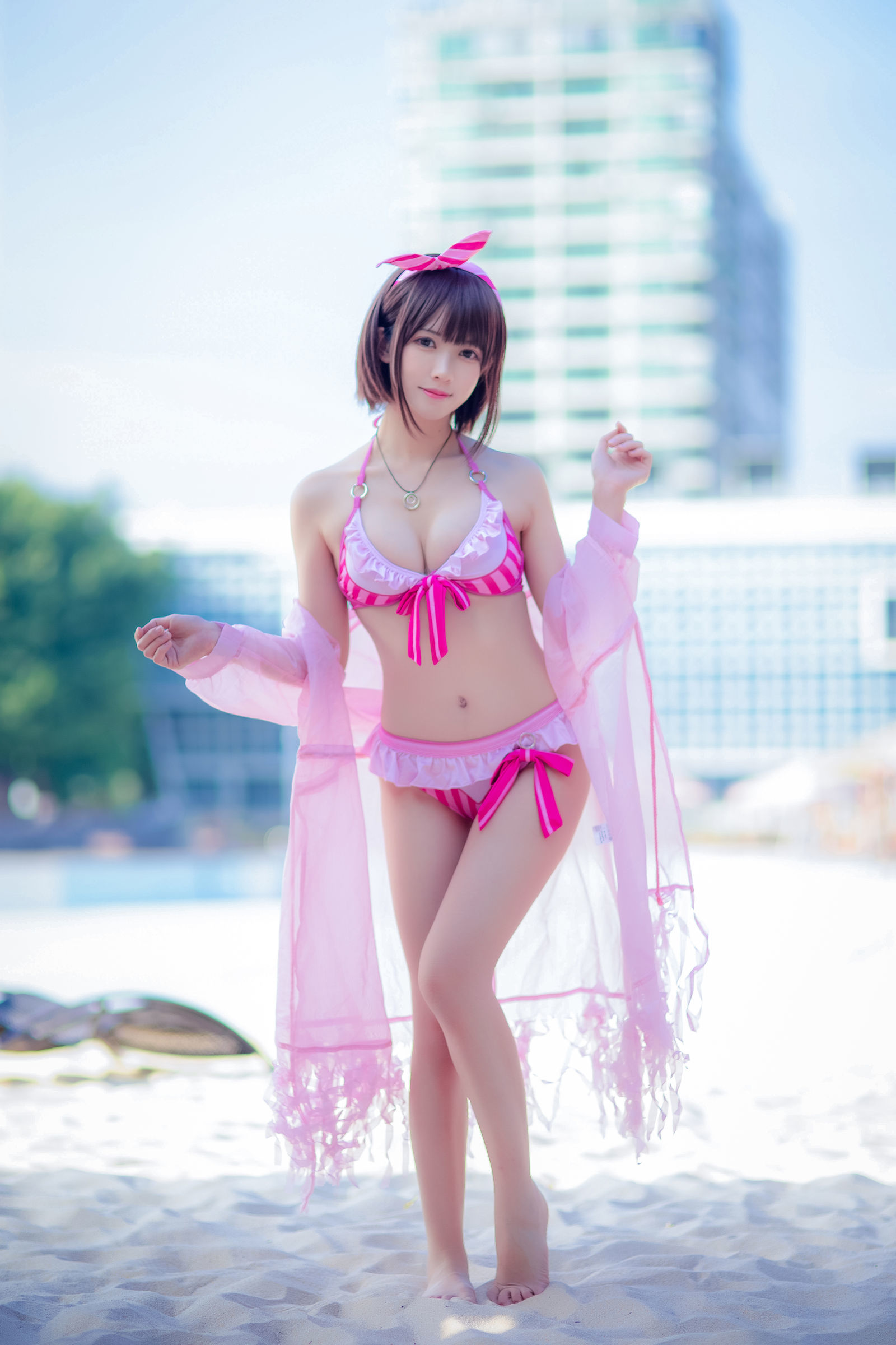 [萝莉COS] 鳗鱼霏儿 – 加藤惠 粉色泳装 [20P]