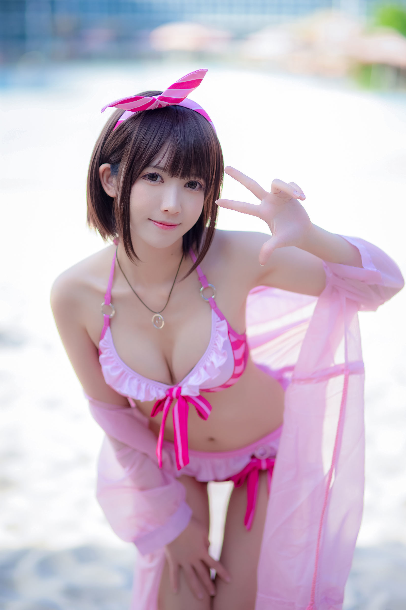 [萝莉COS] 鳗鱼霏儿 – 加藤惠 粉色泳装 [20P]