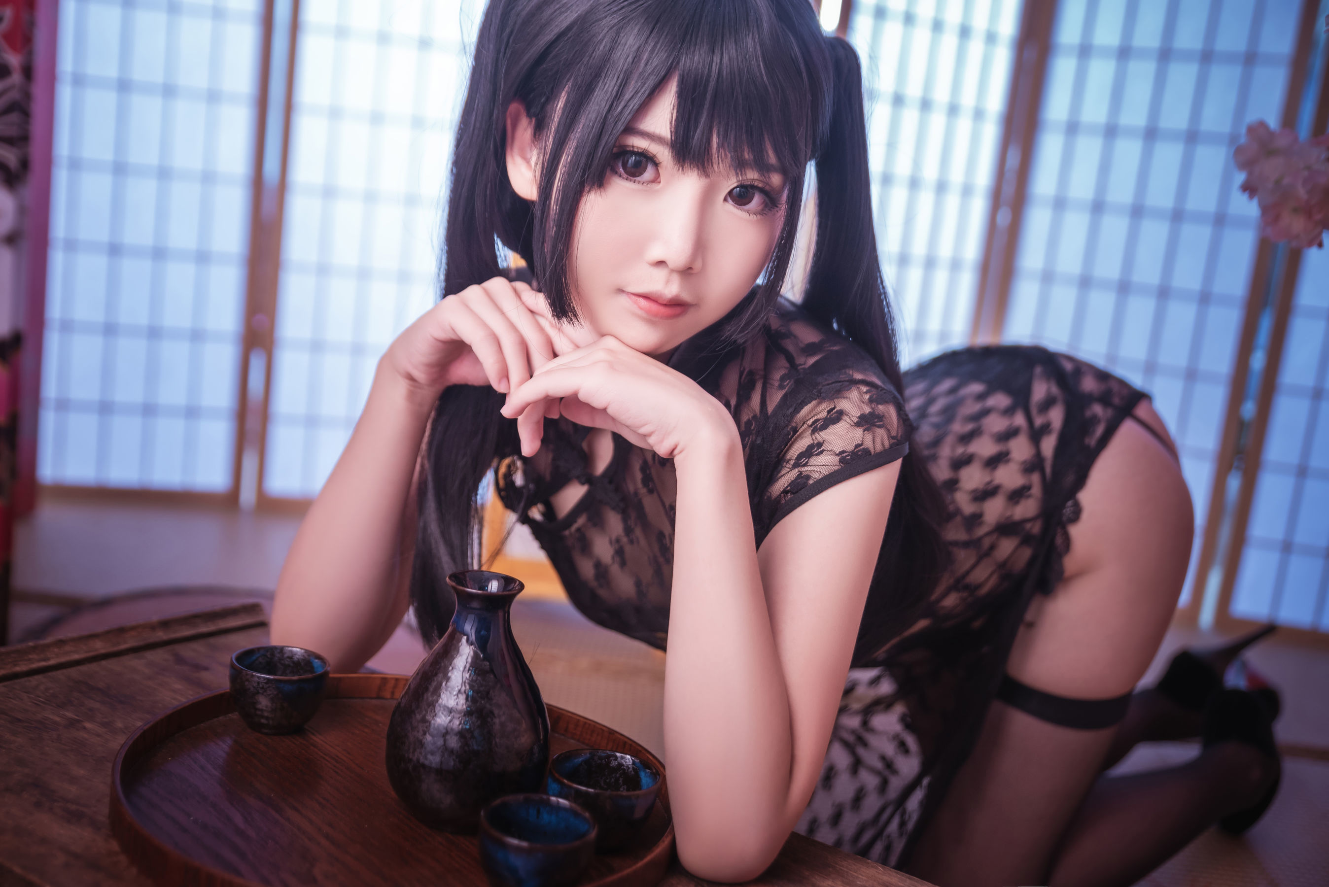 [萝莉COS] 面饼仙儿 – 黑丝情趣旗袍 [21P]