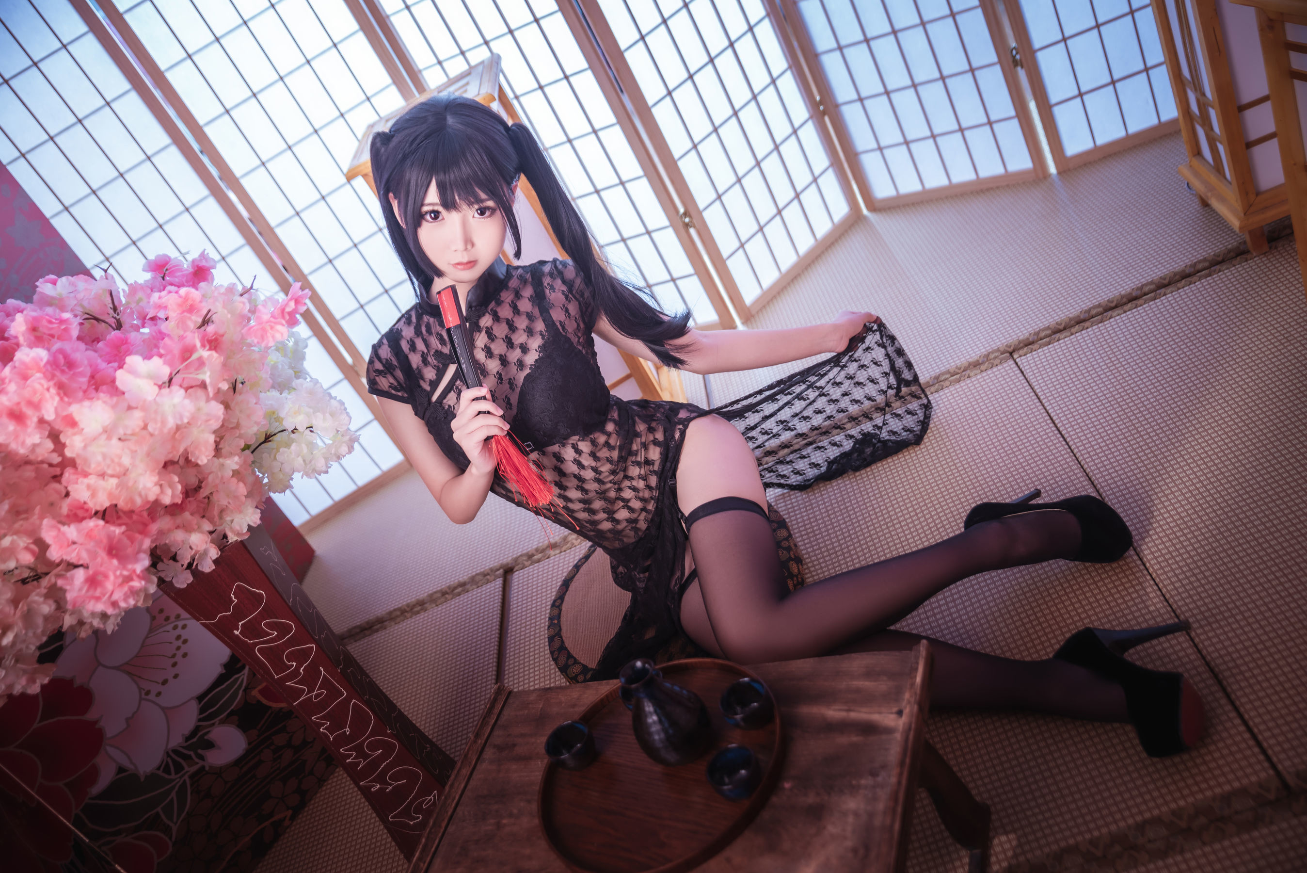 [萝莉COS] 面饼仙儿 – 黑丝情趣旗袍 [21P]