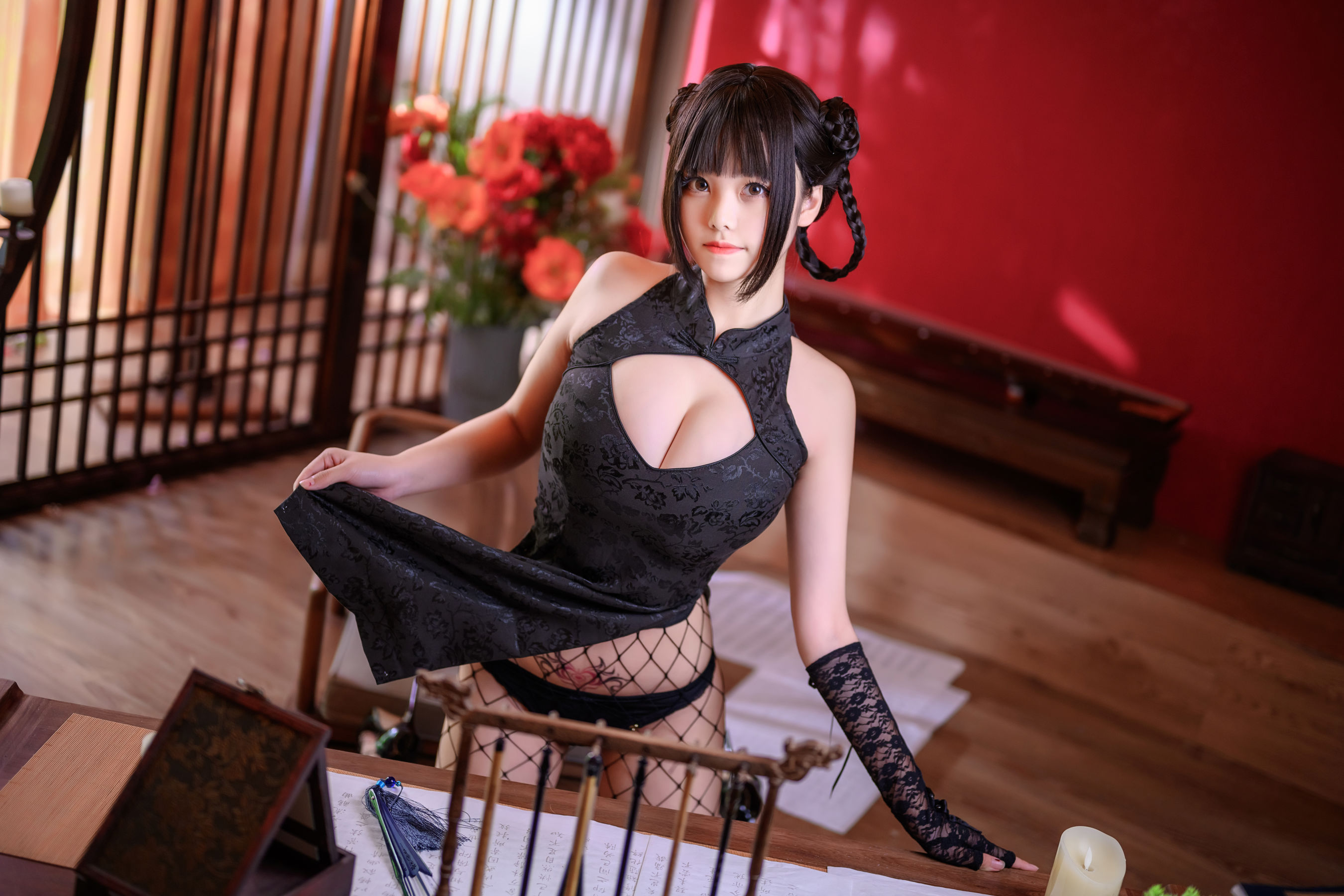 萌系小姐姐蜜汁猫裘 – 魔女旗袍 [56P]