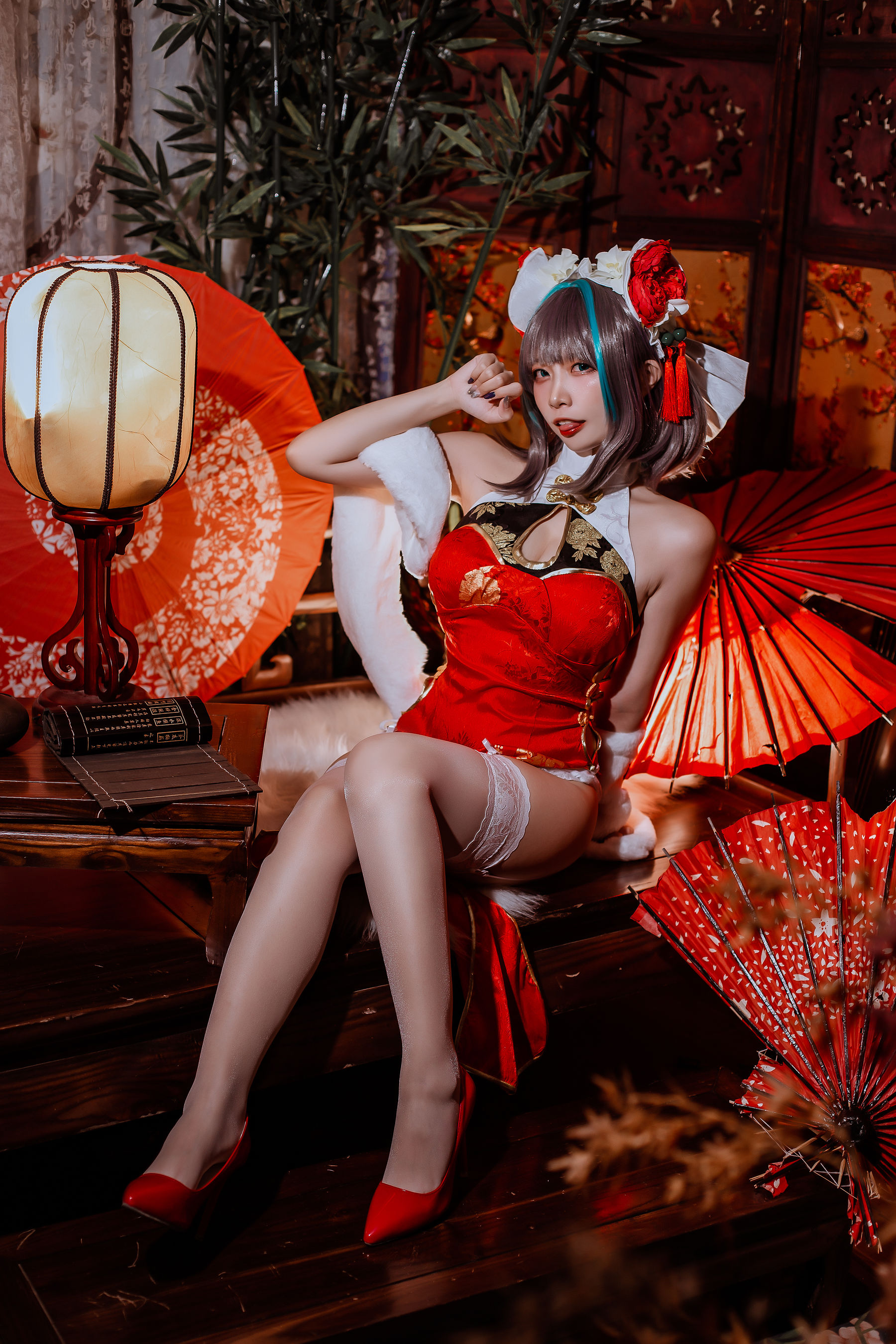 二佐Nisa – 碧蓝 柴郡旗袍 [32P]