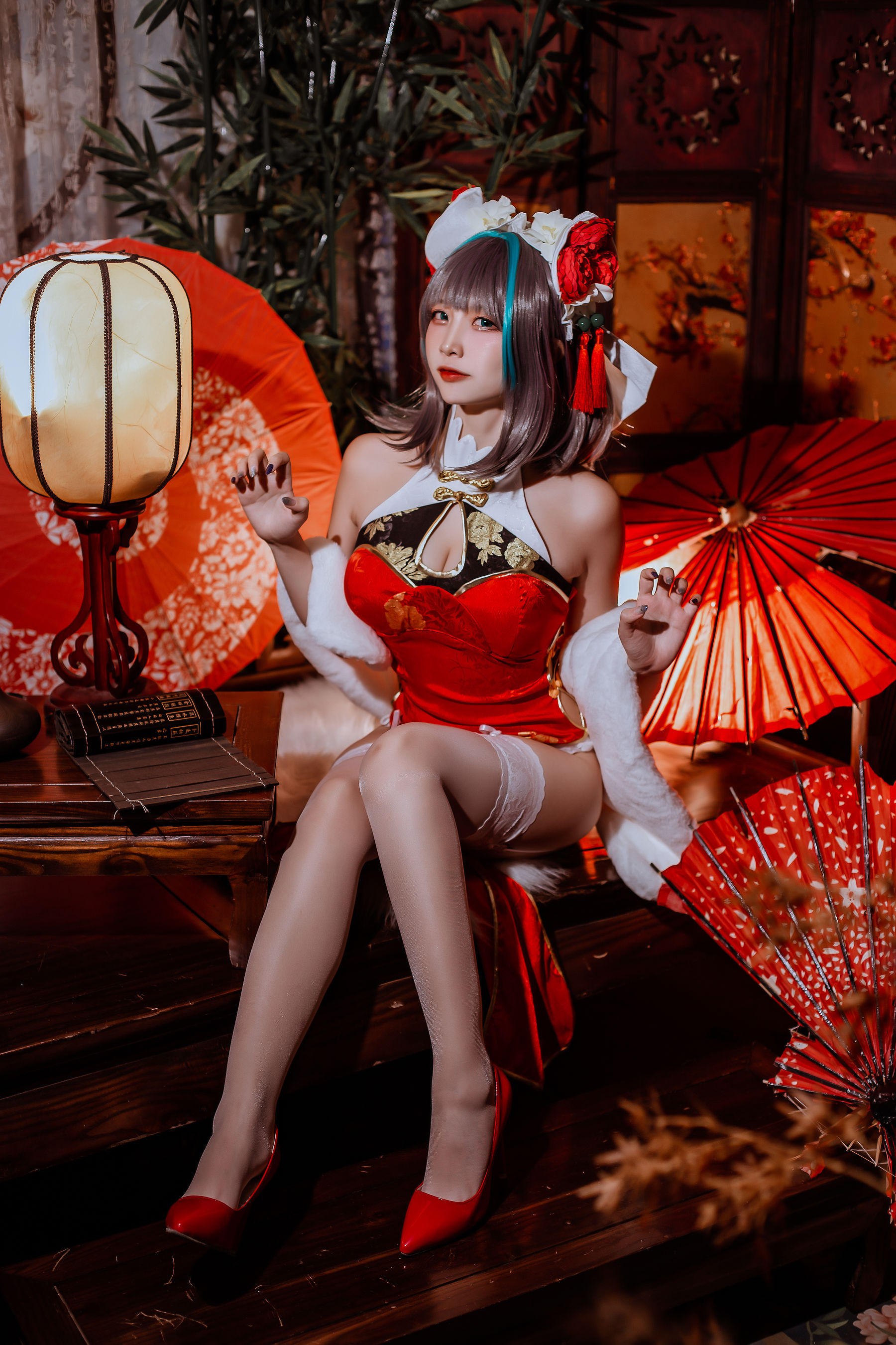 二佐Nisa – 碧蓝 柴郡旗袍 [32P]