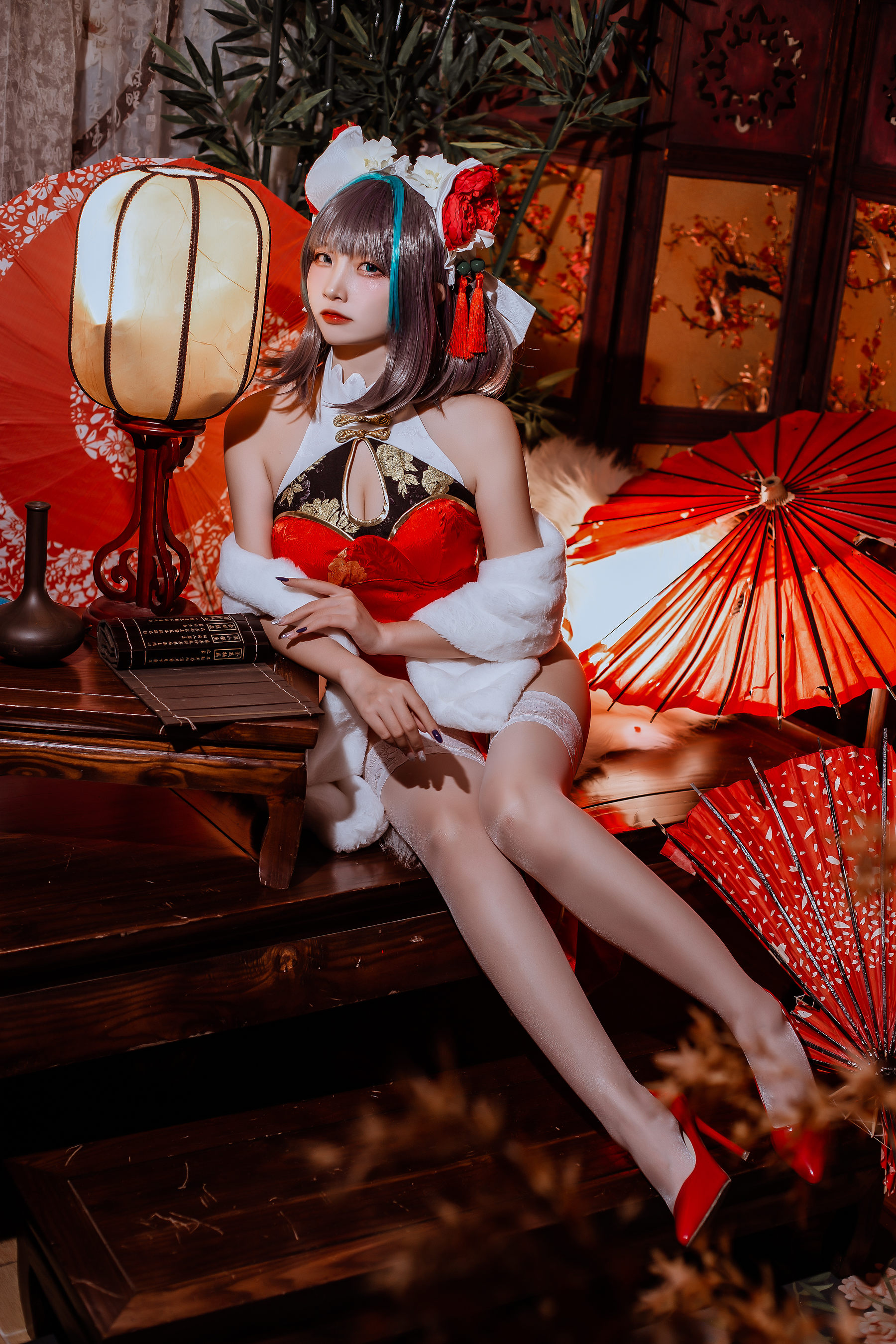 二佐Nisa – 碧蓝 柴郡旗袍 [32P]