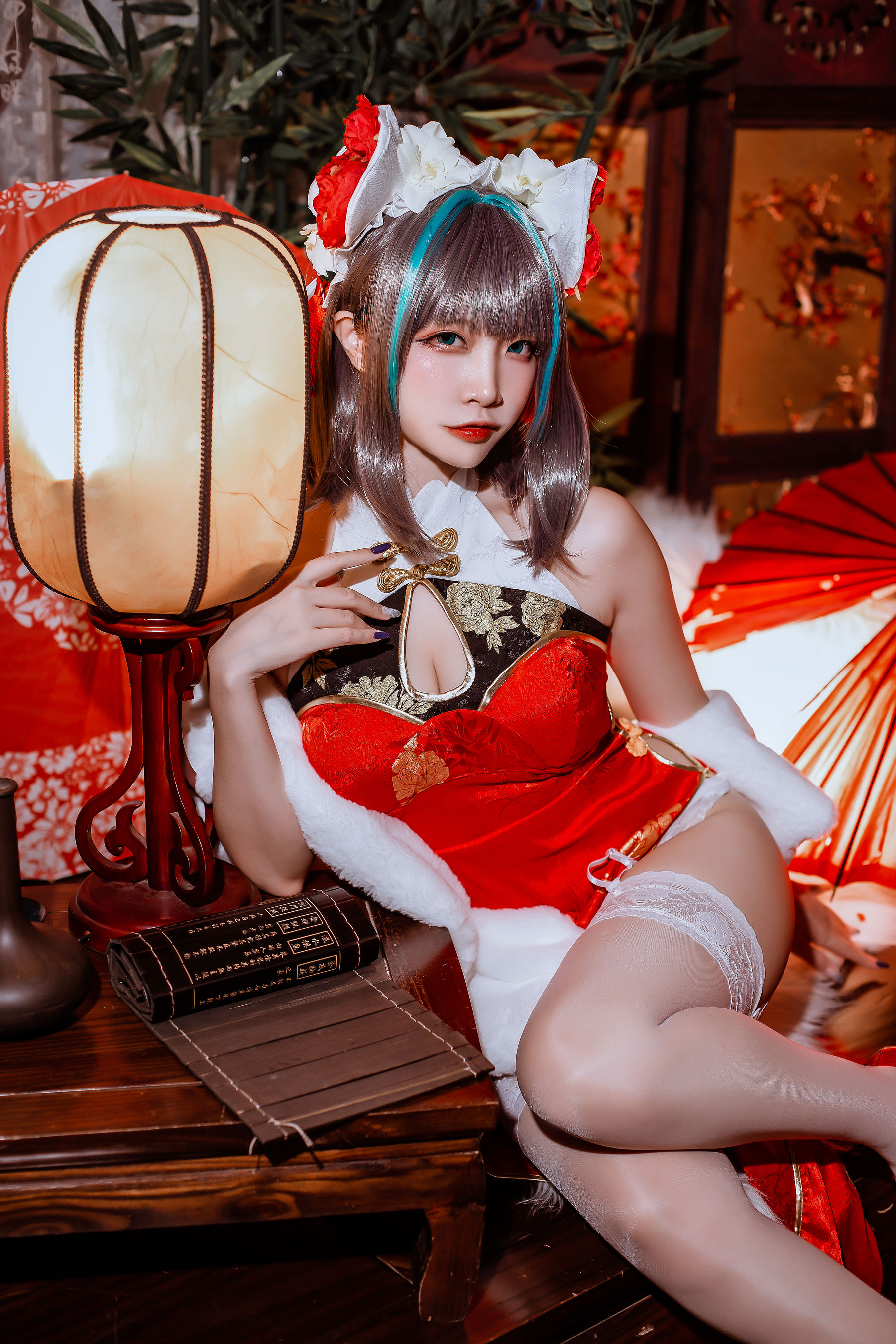 二佐Nisa – 碧蓝 柴郡旗袍 [32P]
