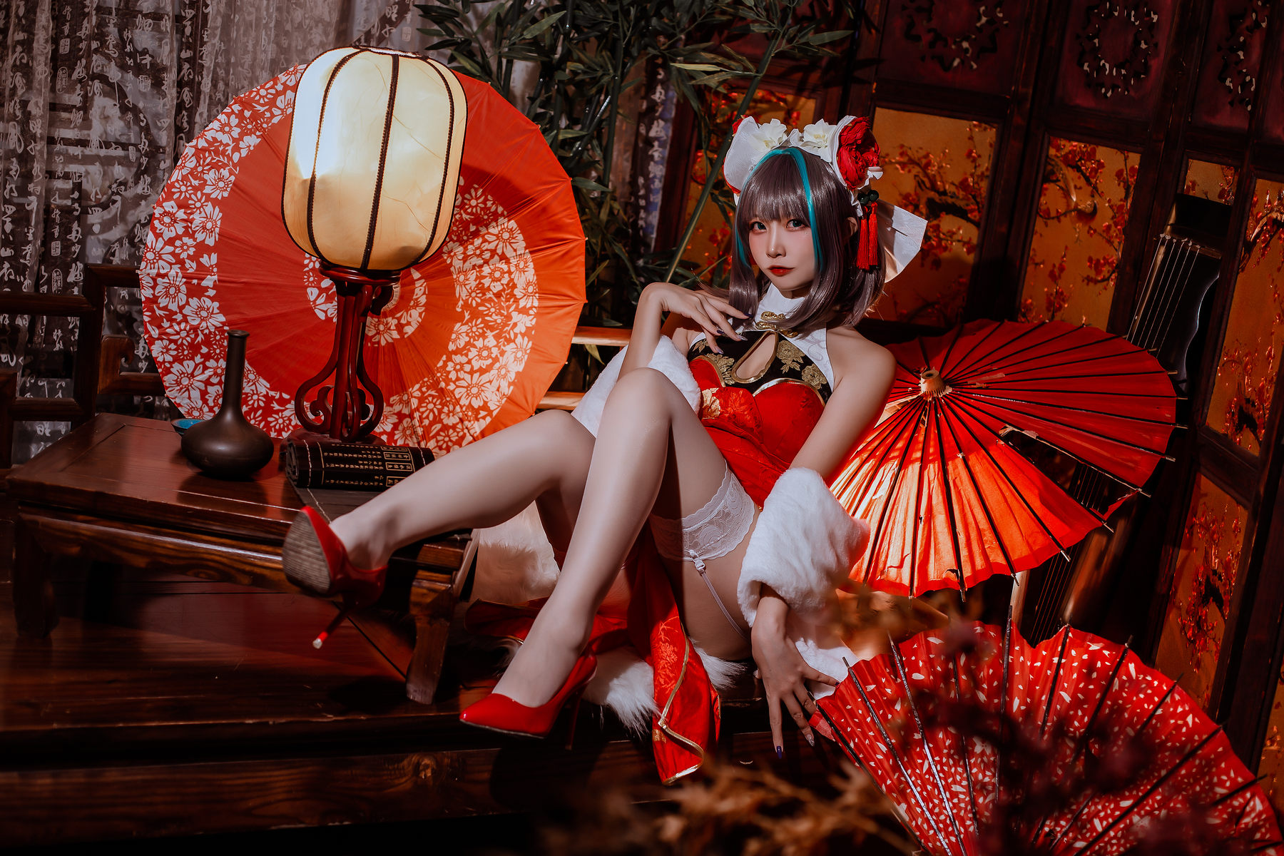 二佐Nisa – 碧蓝 柴郡旗袍 [32P]
