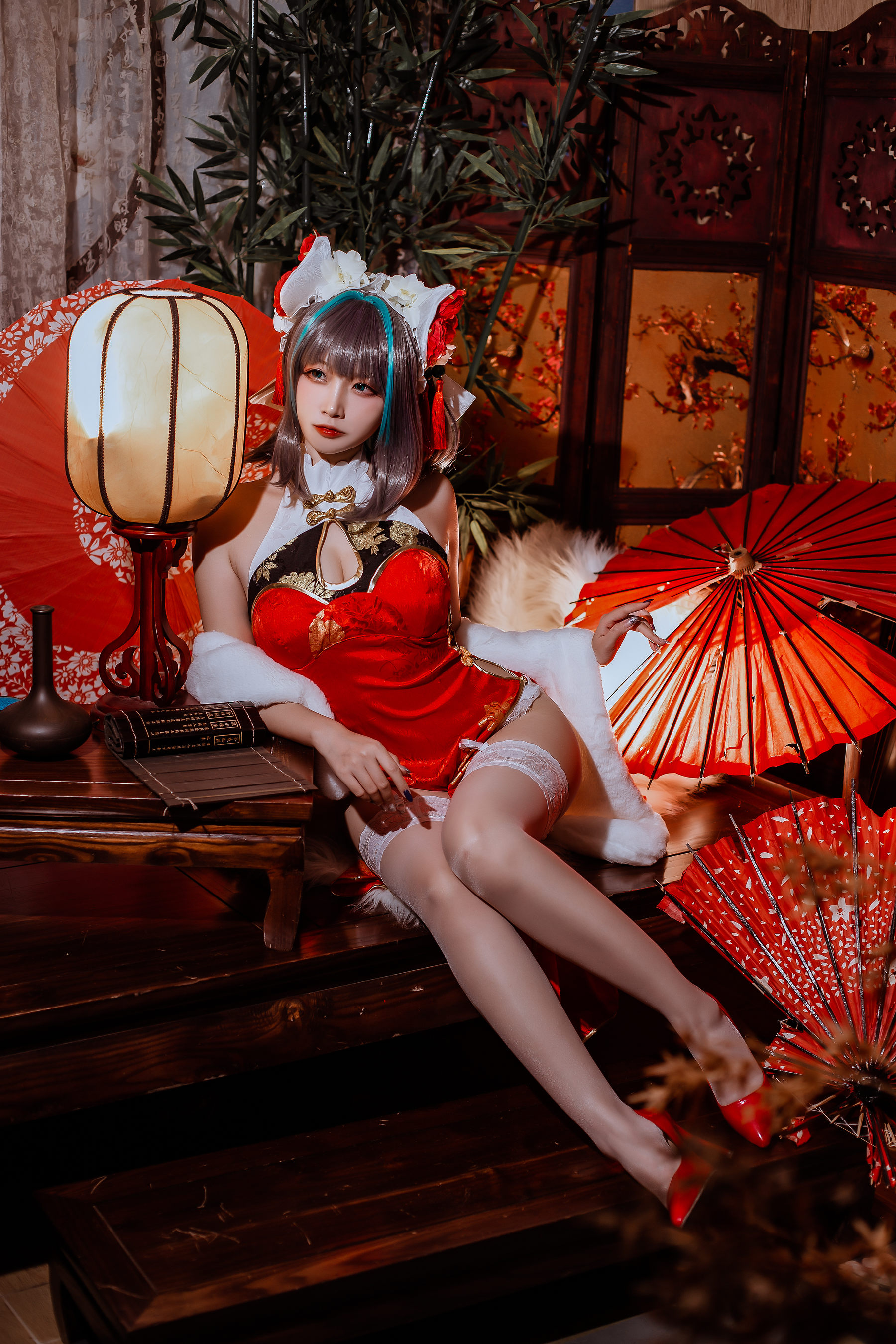 二佐Nisa – 碧蓝 柴郡旗袍 [32P]