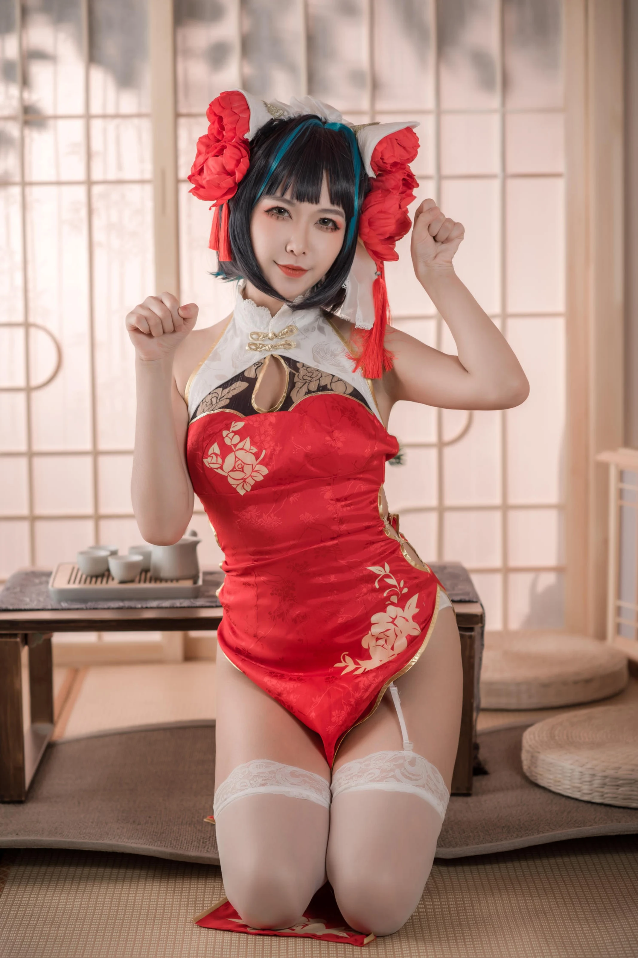 源纱希喵喵喵 – 柴郡红色旗袍 [50P]