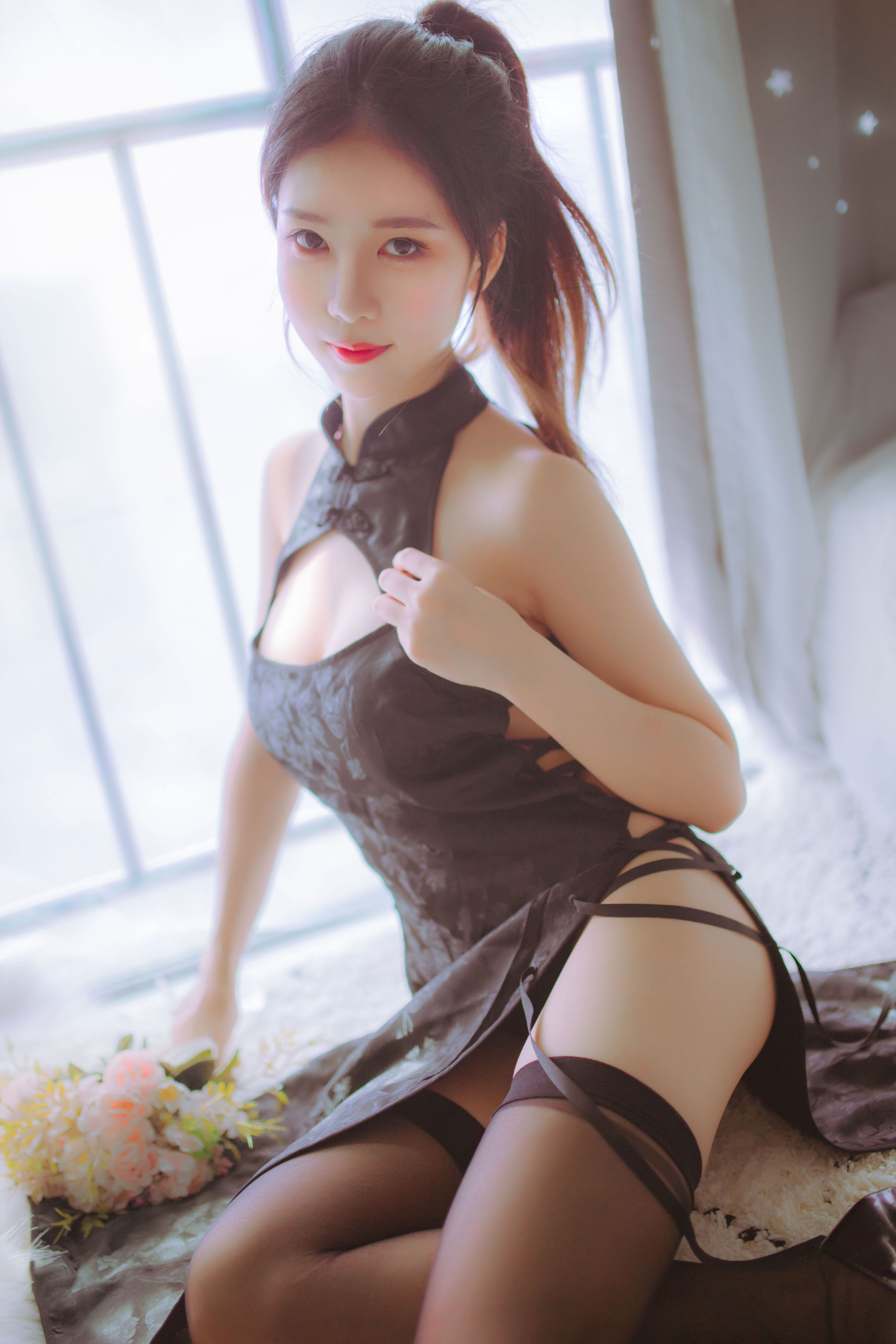 抖娘-利世图集 抖娘×不呆猫 黑白旗袍双子 [41P]