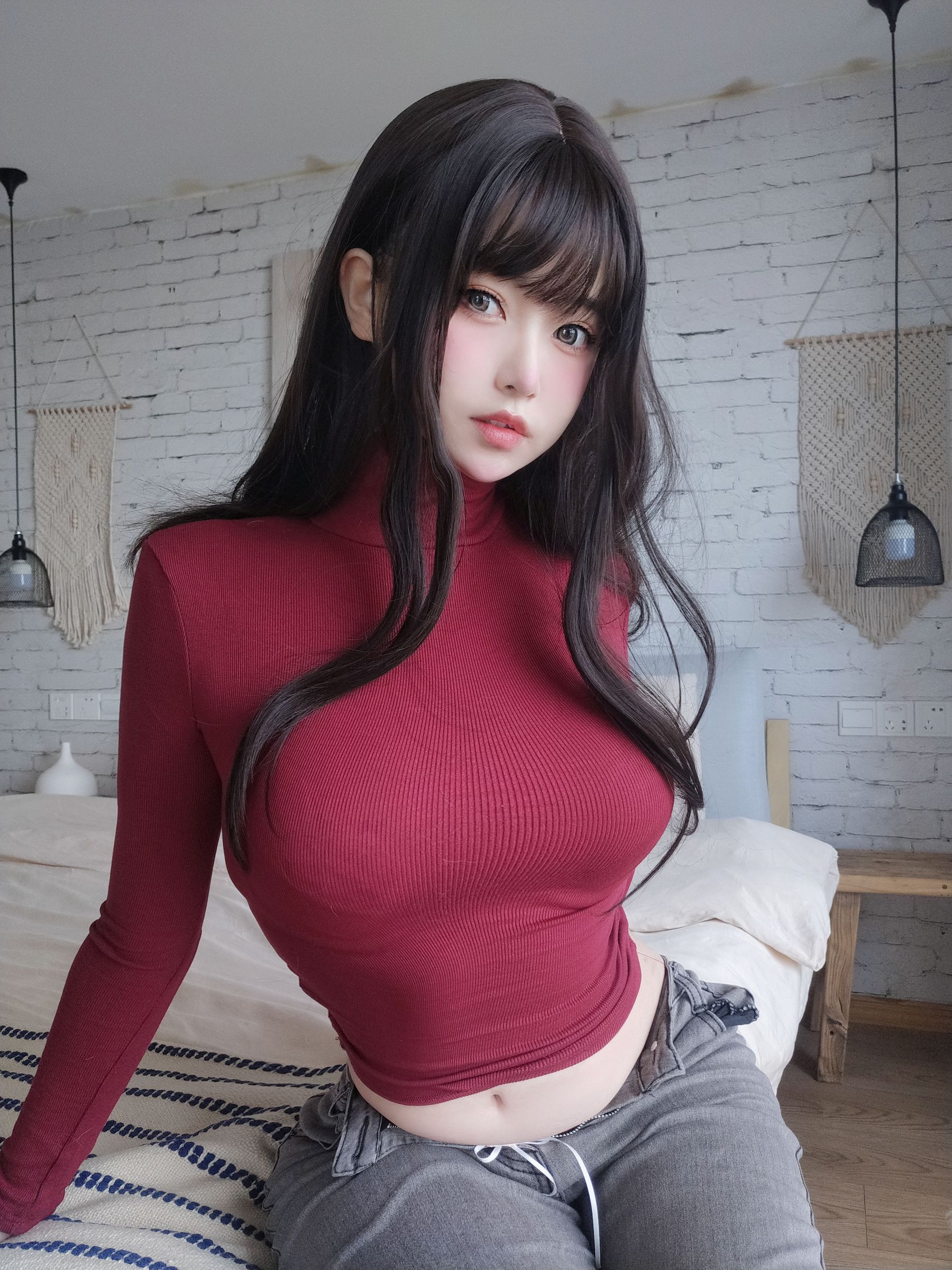 女主K – 红色毛衣的丰满妹妹 [103P]