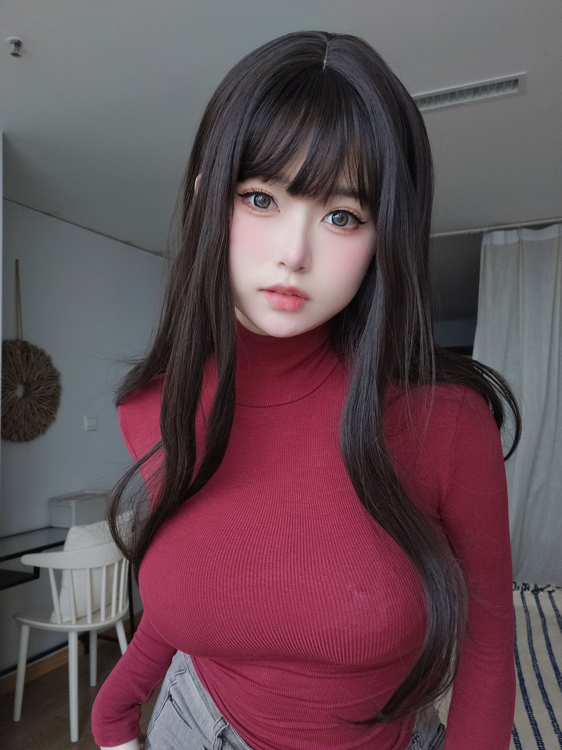 女主K – 红色毛衣的丰满妹妹 [103P]
