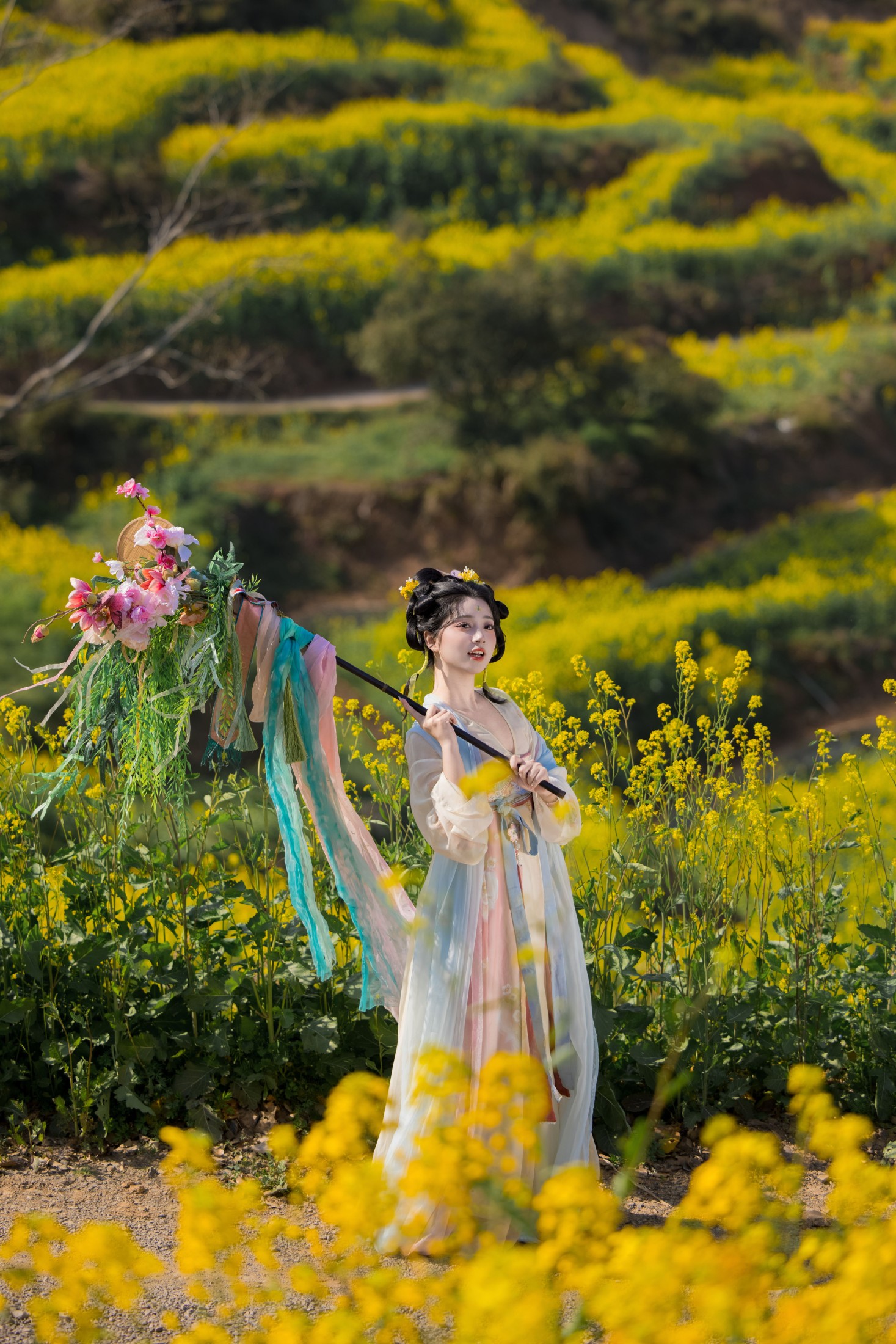 油菜花与少女