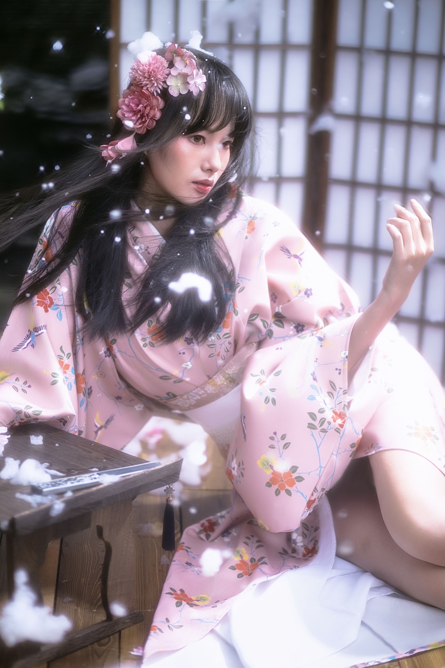 夜樱和服少女