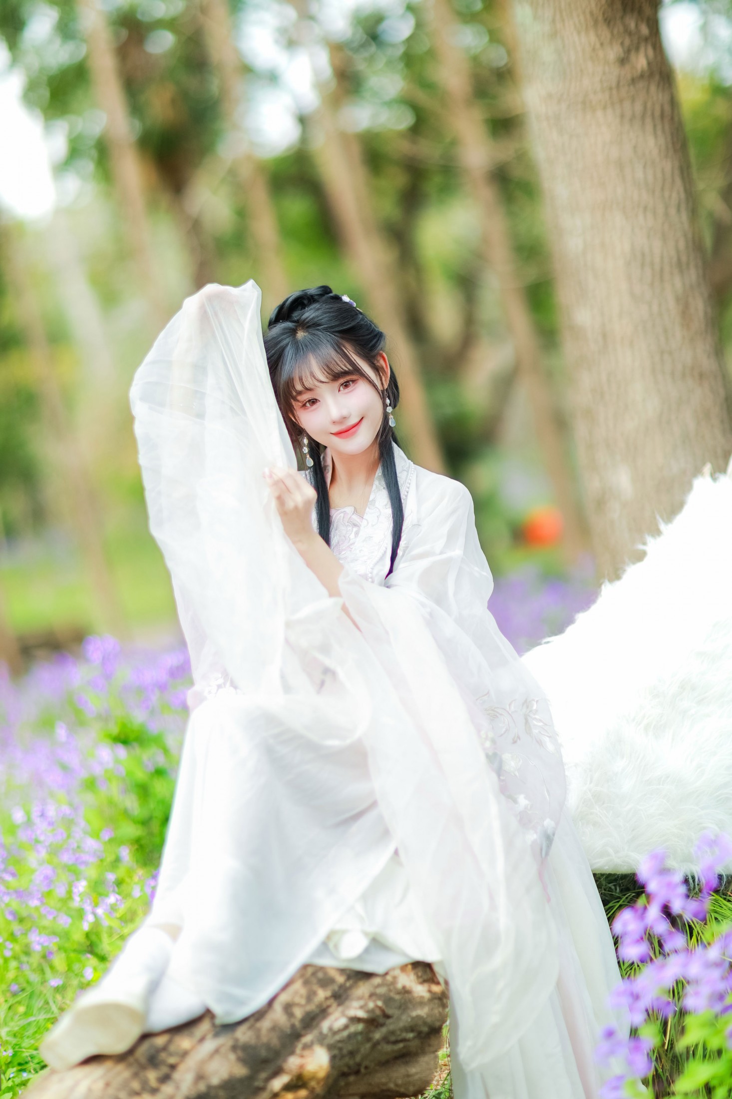 《二月兰️白汉服丨坠入紫色雾境的国风仙女》[67P]