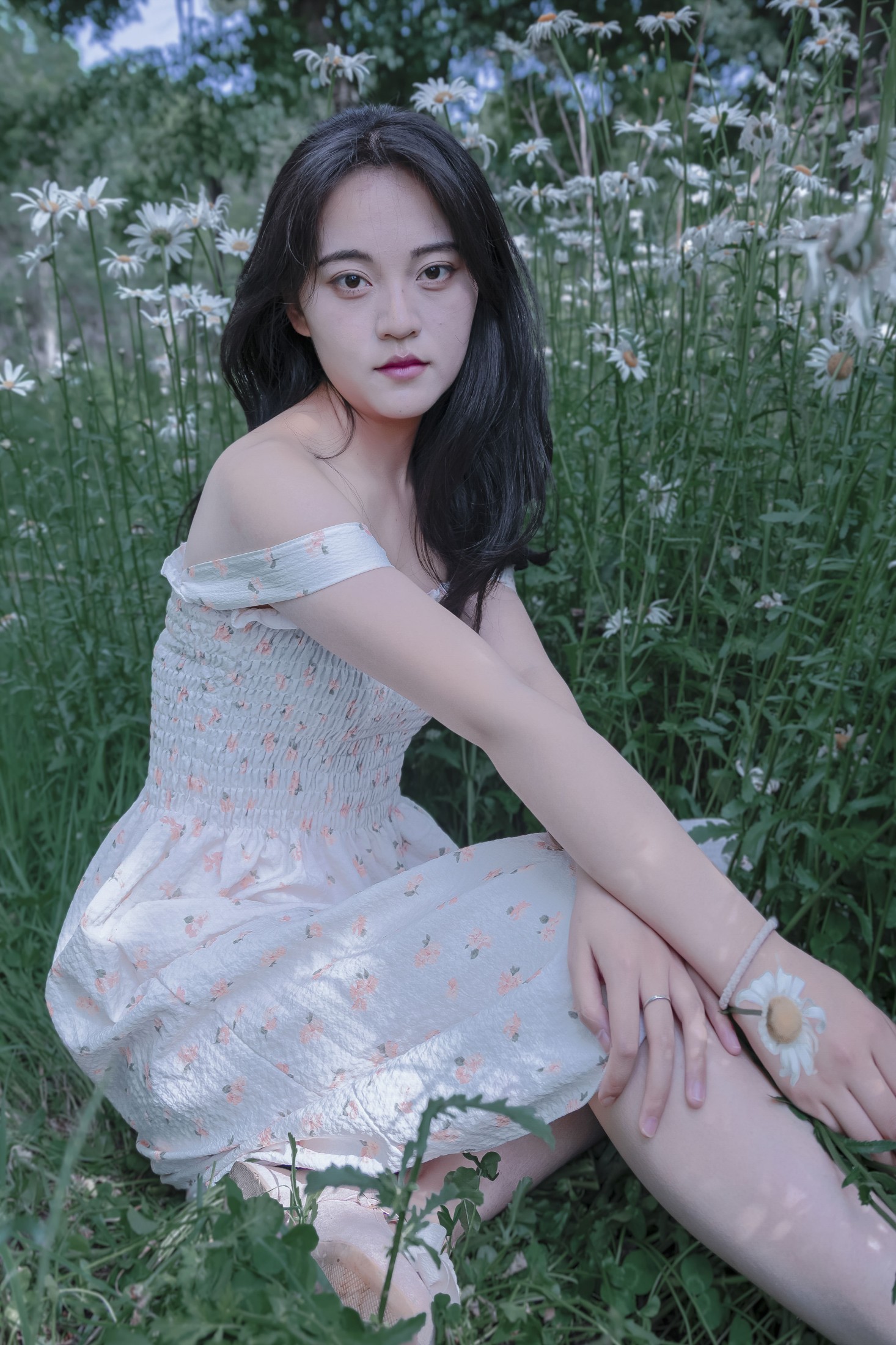 《草地白菊花白衣性感女子美女写真》[29P]